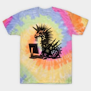 Punk Rock Oddcore Goth Giraffe on Computer Vintage Style T-Shirt